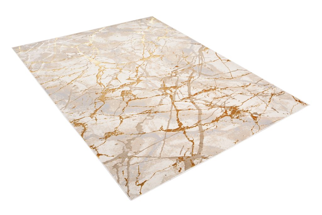 Tapis Golden Crème Or Abstrait Lignes
