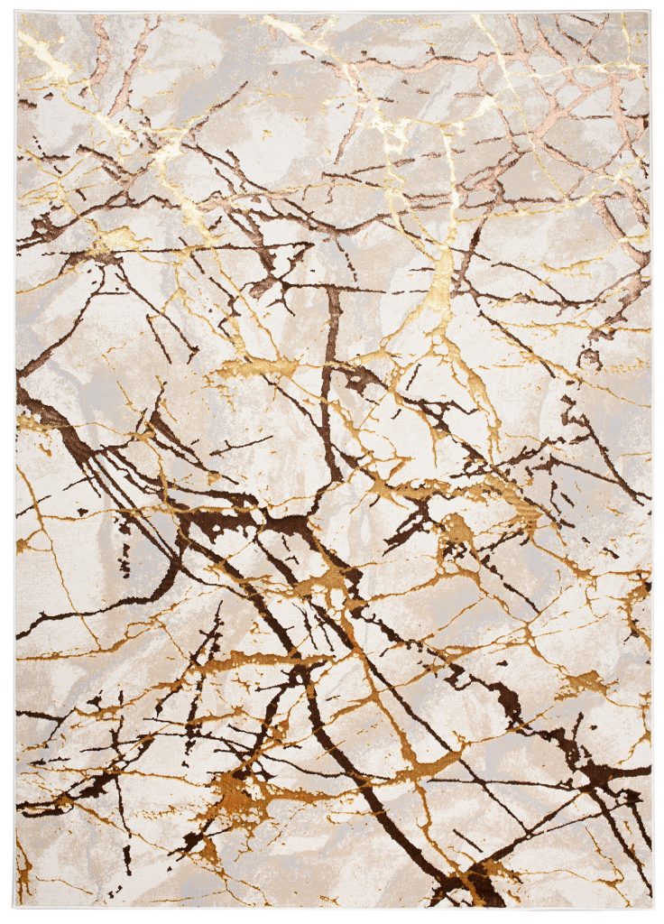 Tapis Golden Crème Or Marron Lignes