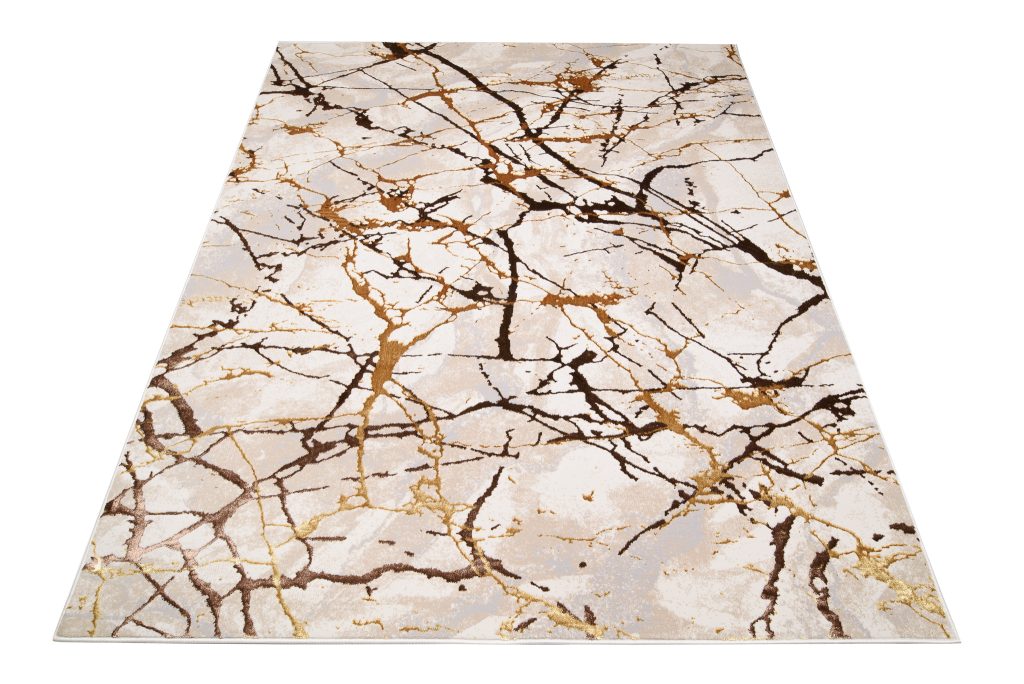 Tapis Golden Crème Or Marron Lignes