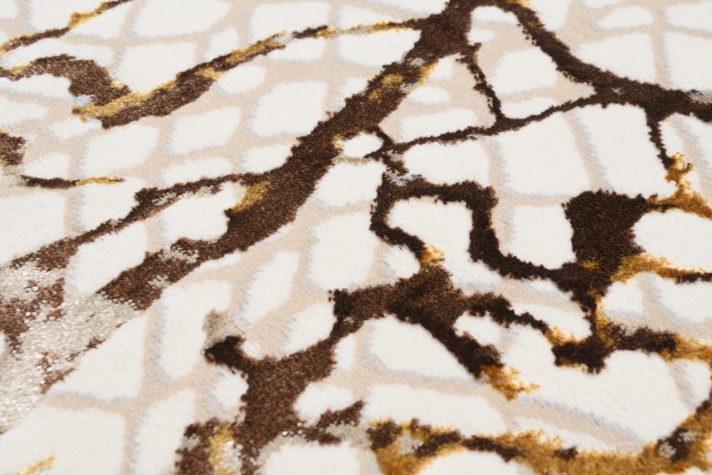 Tapis Golden Crème Or Marron Peau de Serpent