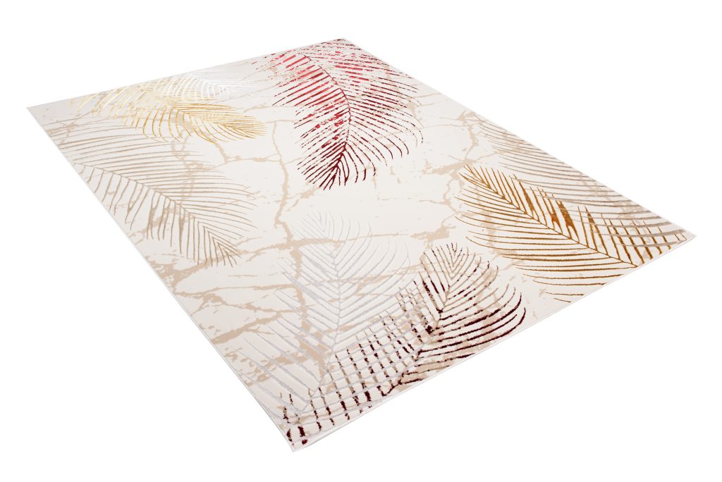 Tapis Golden Crème Or Rouge Feuilles