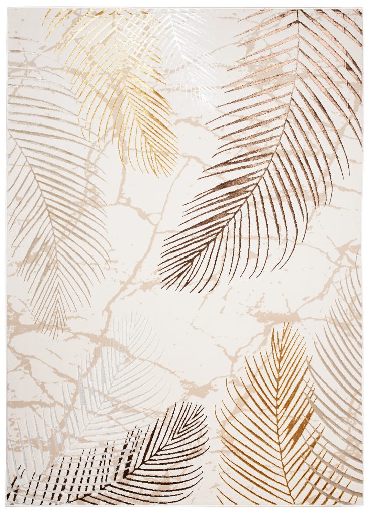 Tapis Golden Crème Or Marron Feuilles