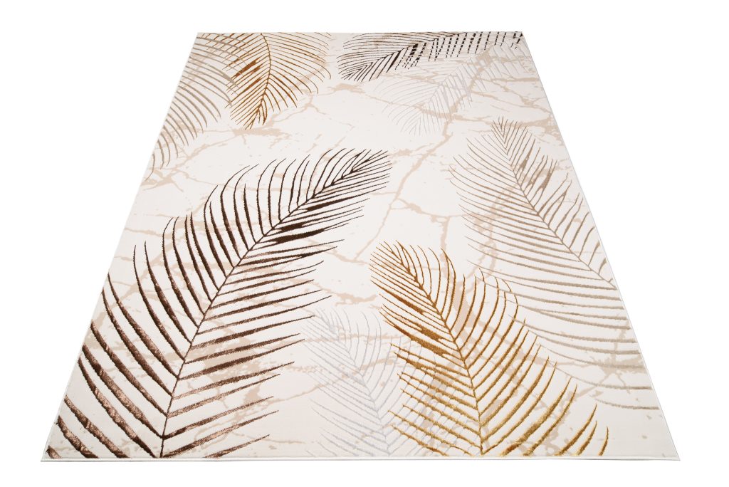 Tapis Golden Crème Or Marron Feuilles