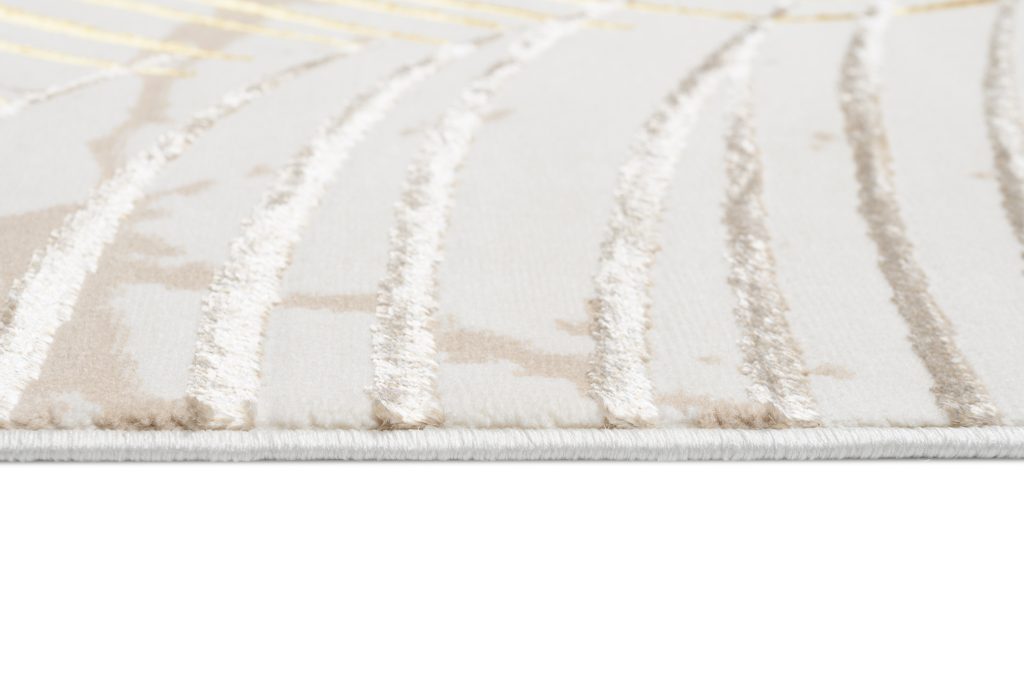 Tapis Golden Crème Or Marron Feuilles