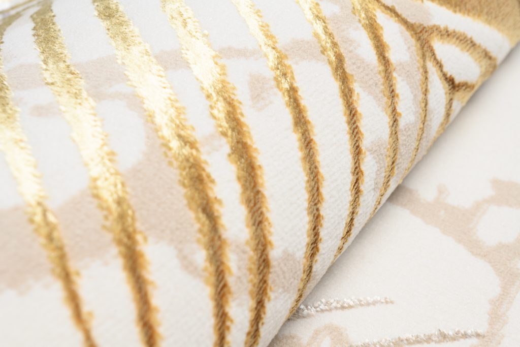 Tapis Golden Crème Or Marron Feuilles
