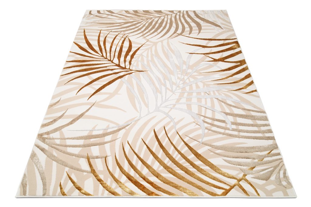 Tapis Golden Crème Or Beige Feuilles