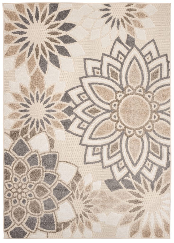 Tapis Extérieur Patio Crème Gris Floral