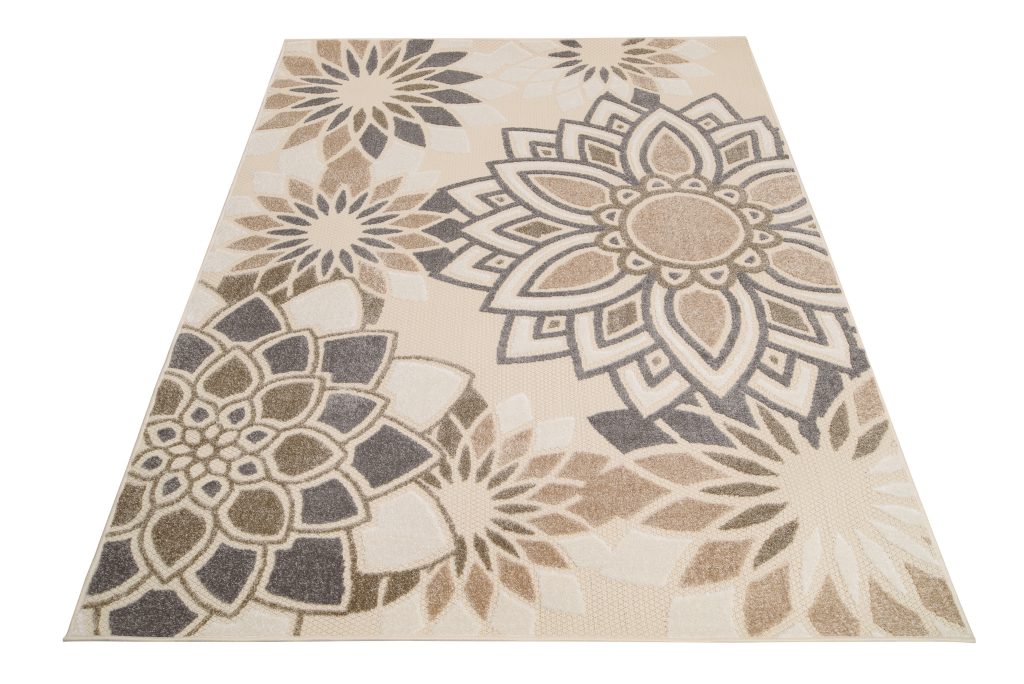Tapis Extérieur Patio Crème Gris Floral