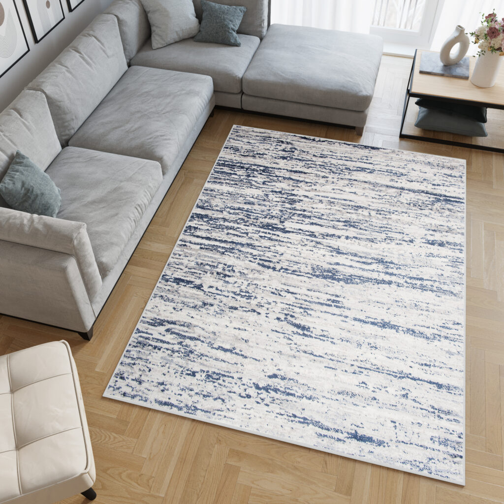 Tapis Sky Bleu Crème Moderne Lignes