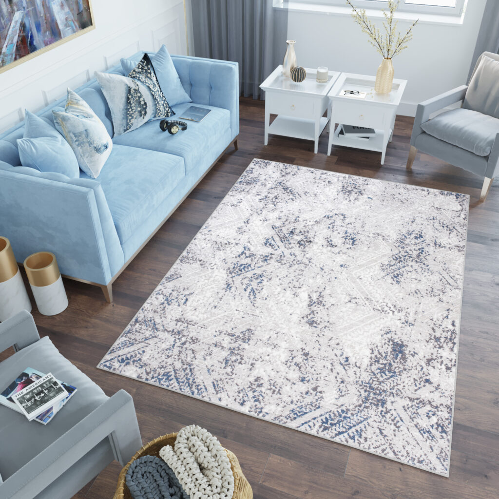 Tapis Sky Bleu Crème Vintage Losanges