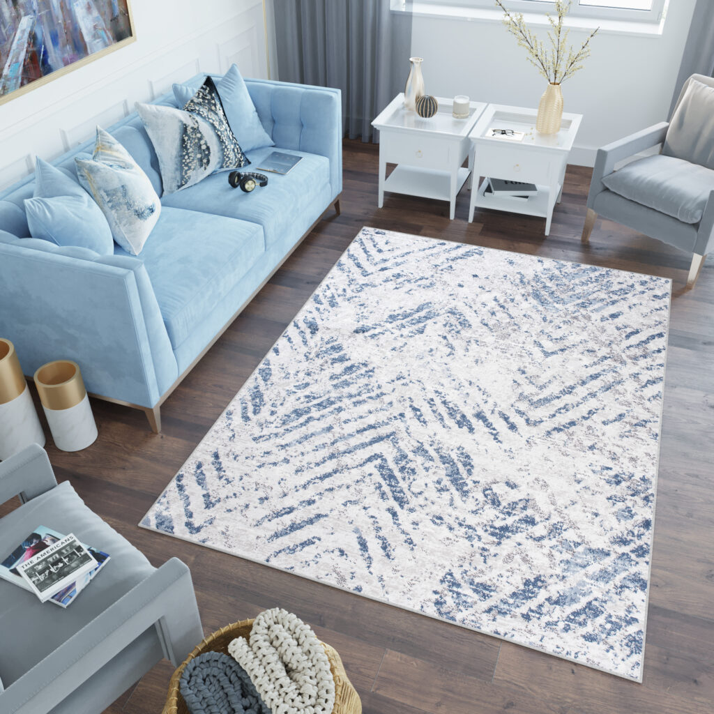 Tapis Sky Bleu Crème Moderne Zigzags