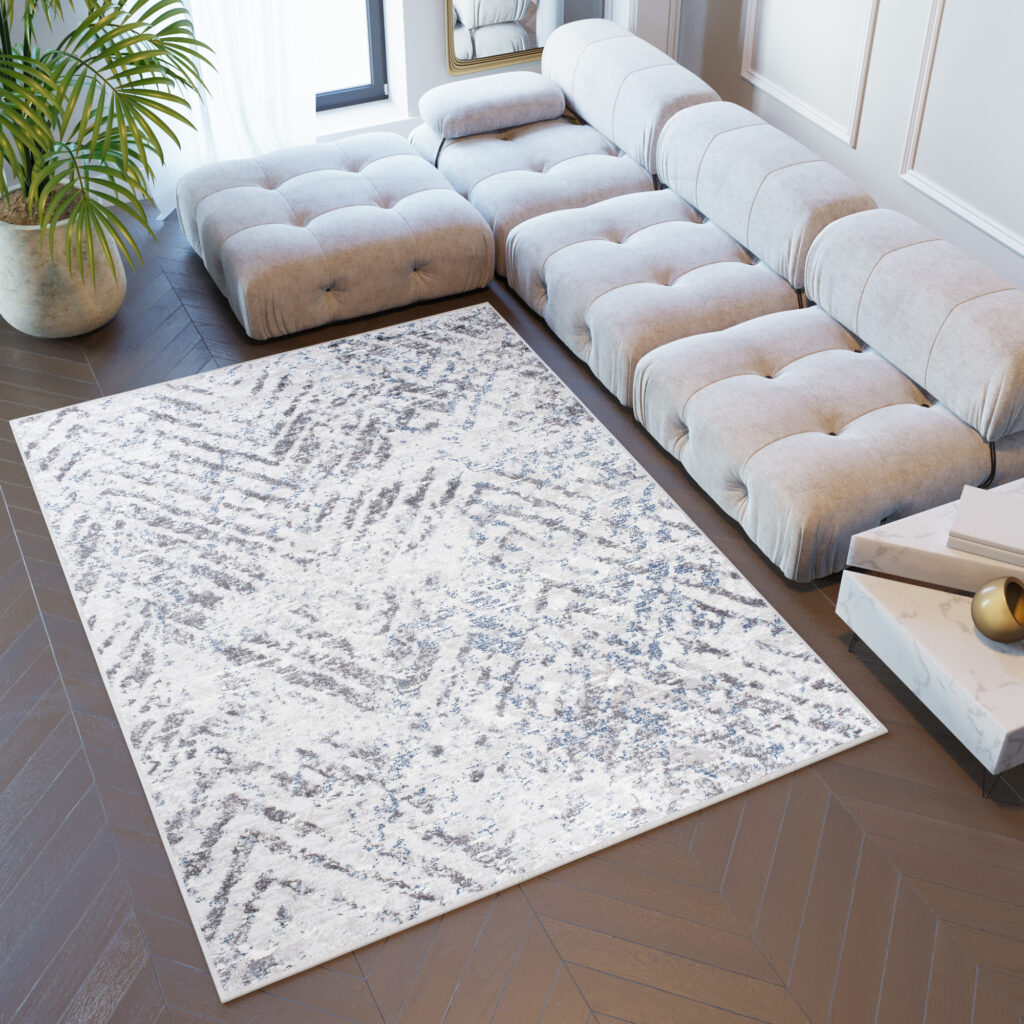 Tapis Sky Gris Bleu Moderne Zigzags