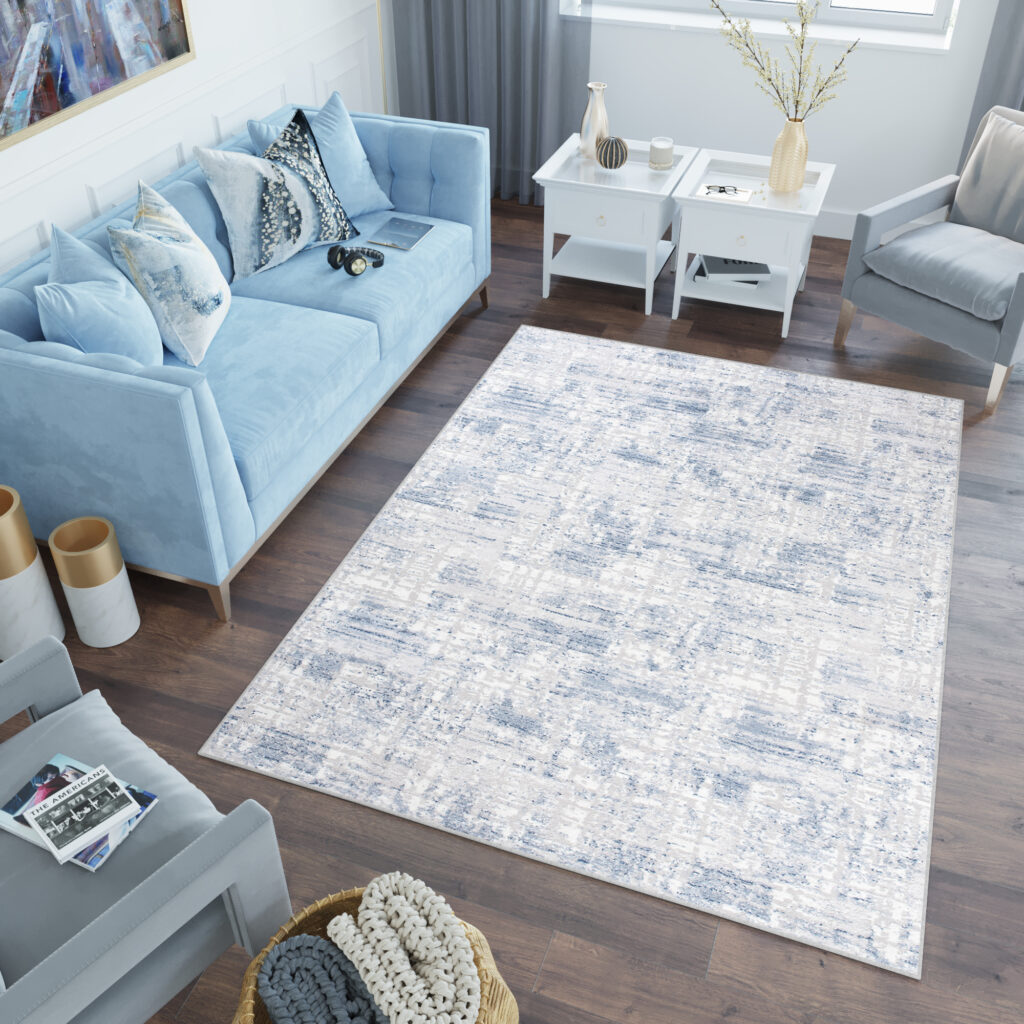 Tapis Sky Bleu Gris Abstrait Rayé