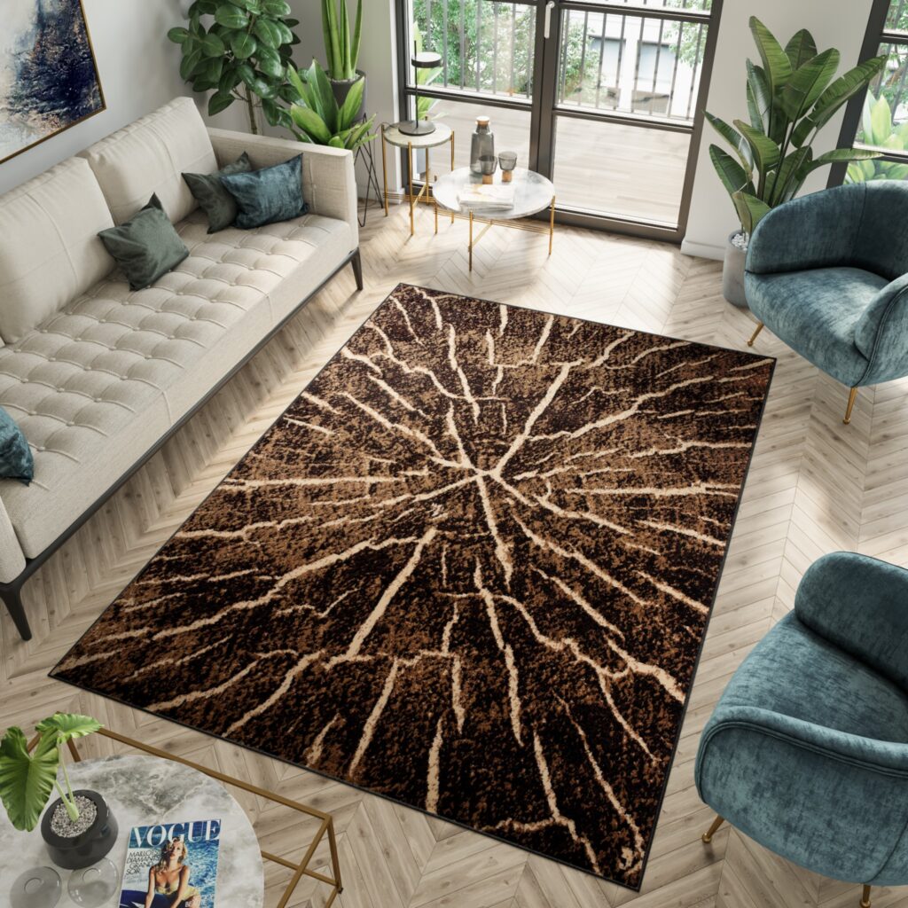 Tapis Luxury Marron Noir Bois Lignes