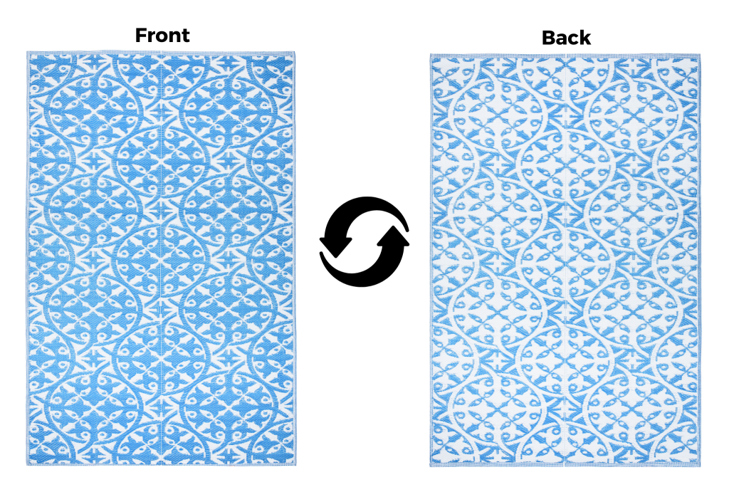 Tapis Ibiza en Plastique Réversible Imperméable Bleu Marine Blanc Cercles