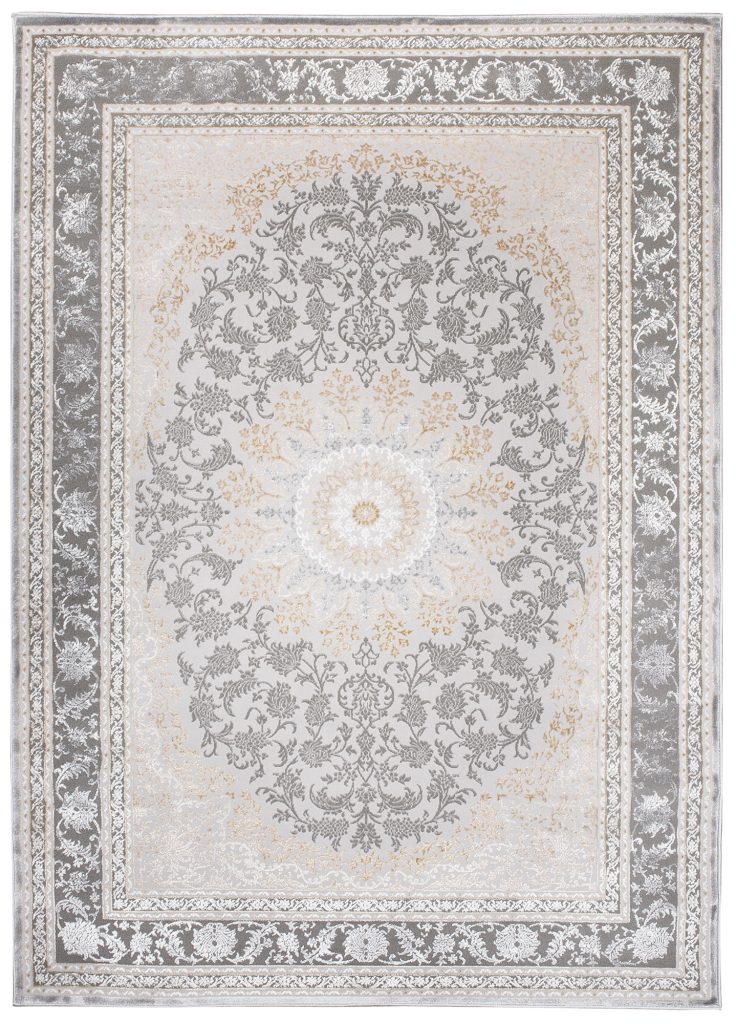 Tapis Hera Gris Crème Beige Rosace Effet 3D