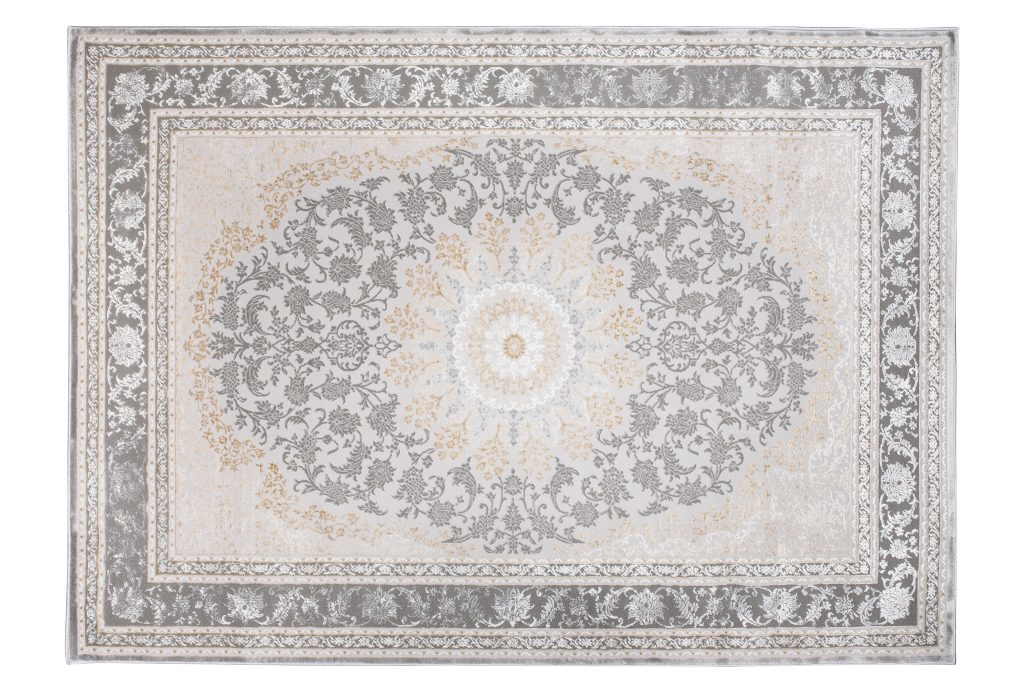 Tapis Hera Gris Crème Beige Rosace Effet 3D