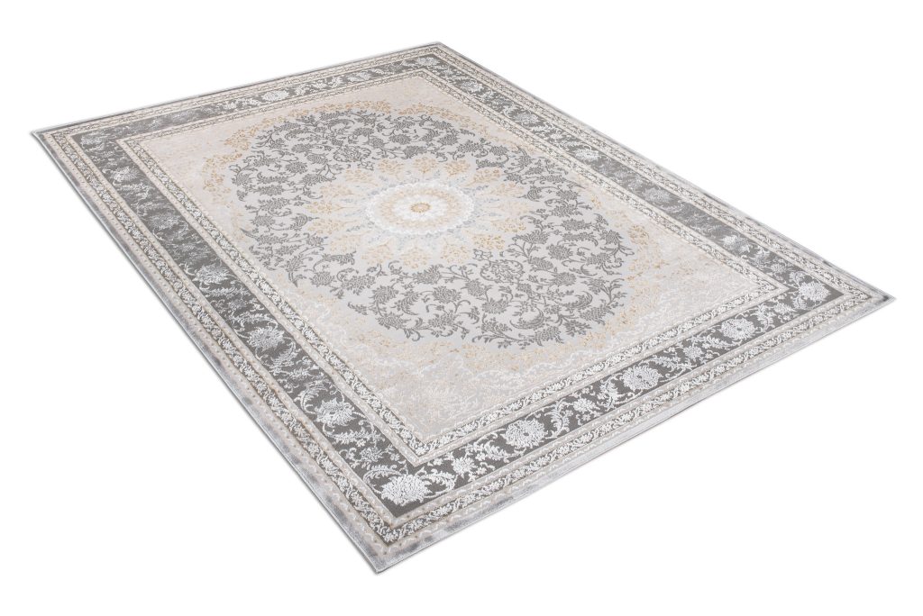 Tapis Hera Gris Crème Beige Rosace Effet 3D