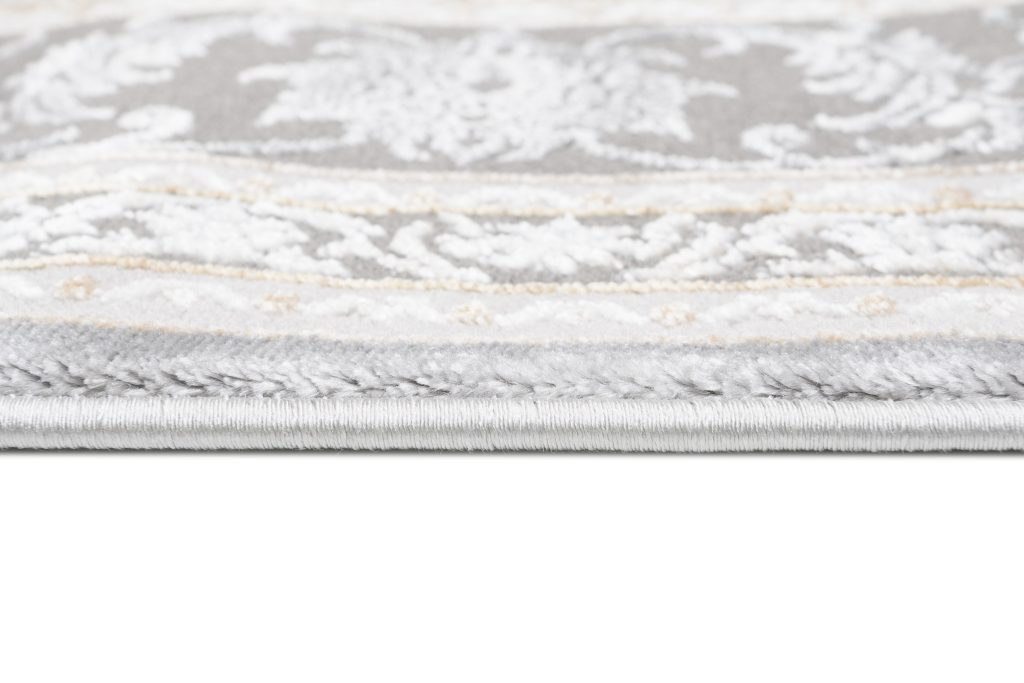 Tapis Hera Gris Crème Beige Rosace Effet 3D