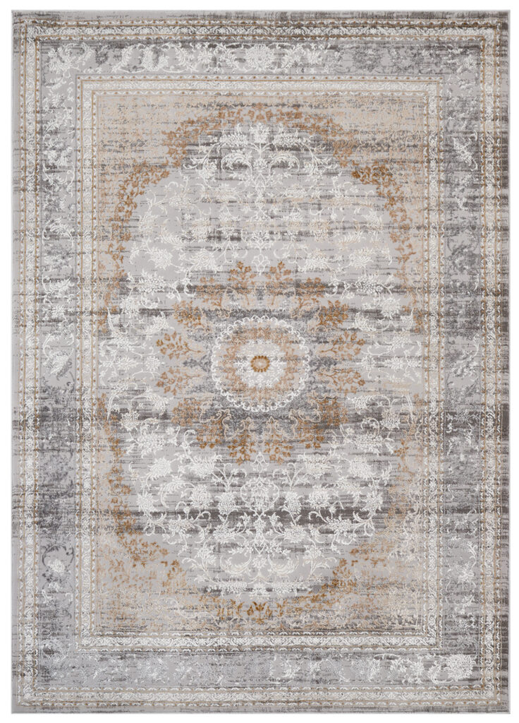 Tapis Hera Gris Beige Crème Rosace Effet 3D