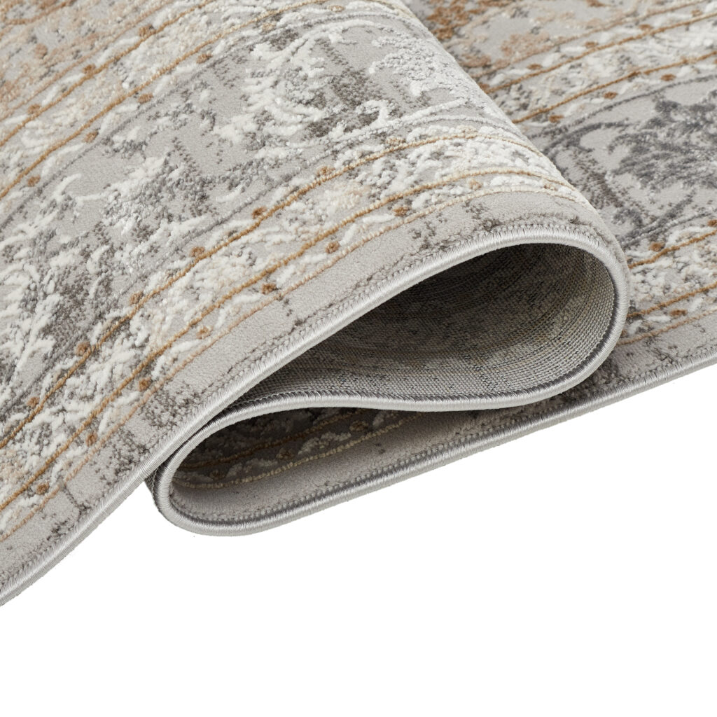 Tapis Hera Gris Beige Crème Rosace Effet 3D