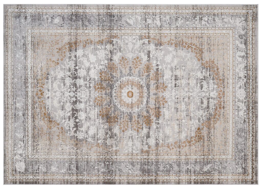 Tapis Hera Gris Beige Crème Rosace Effet 3D