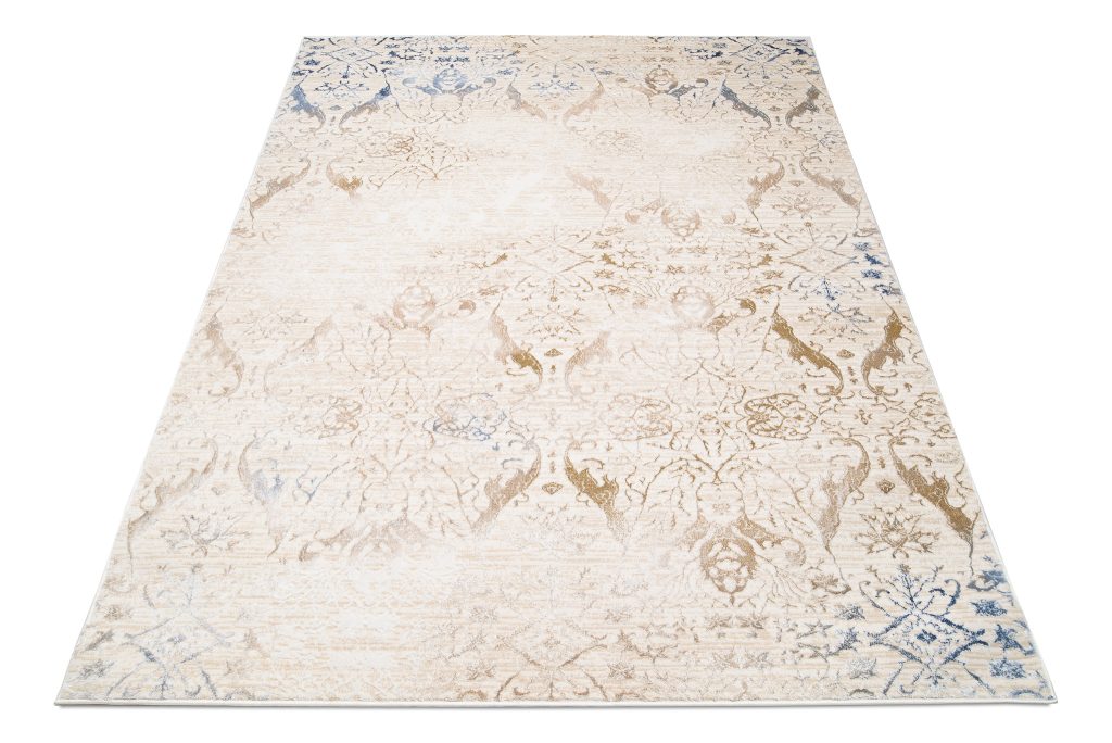 Tapis Hera Crème Beige Bleu Ornamental Effet 3D