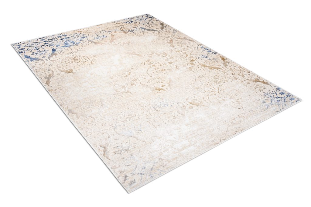 Tapis Hera Crème Beige Bleu Ornamental Effet 3D
