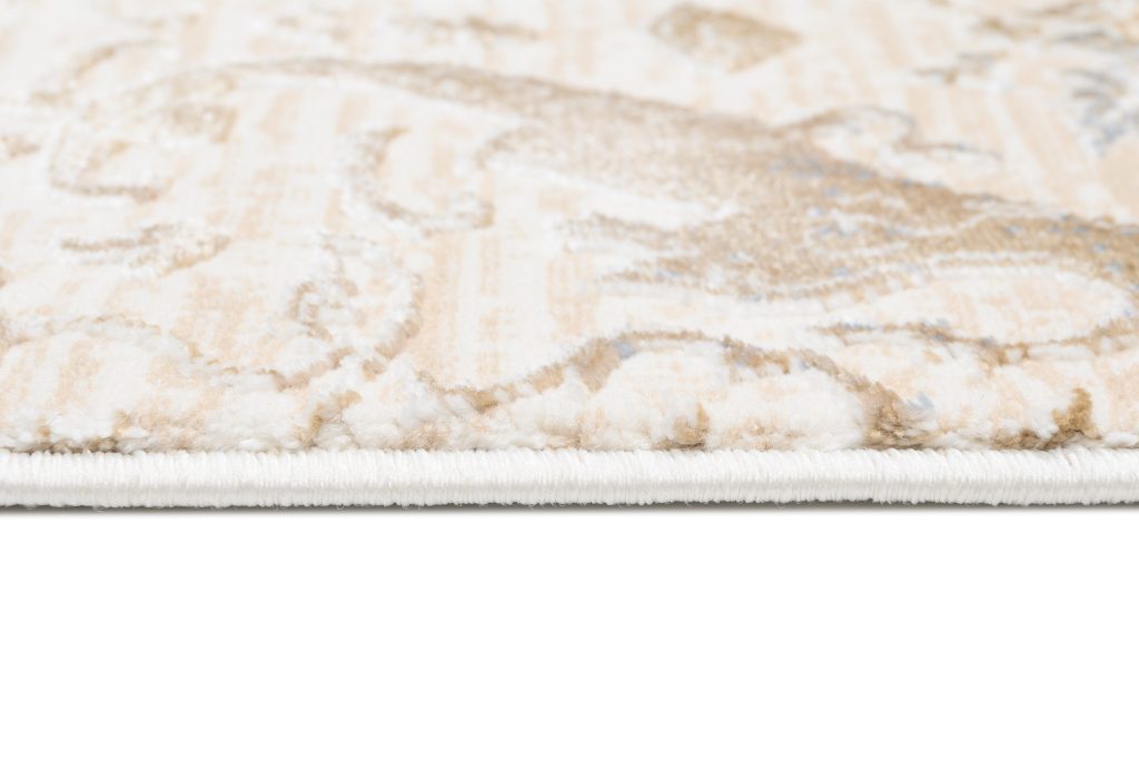 Tapis Hera Crème Beige Bleu Ornamental Effet 3D
