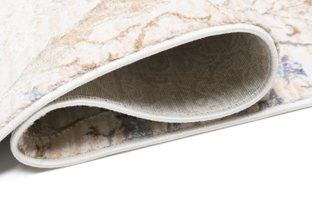 Tapis Hera Crème Beige Bleu Ornamental Effet 3D