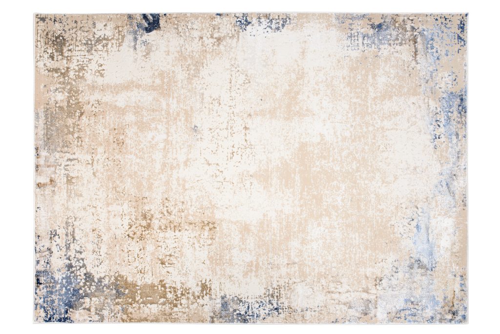 Tapis Hera Crème Beige Bleu Moderne Effet 3D