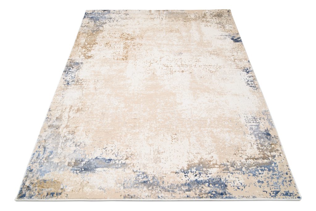 Tapis Hera Crème Beige Bleu Moderne Effet 3D