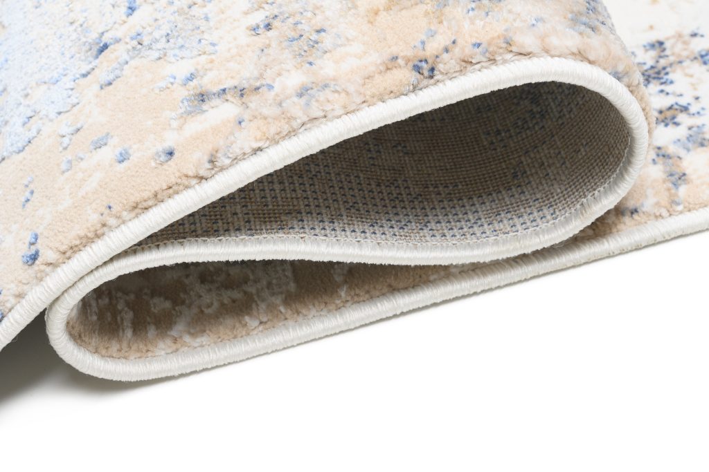Tapis Hera Crème Beige Bleu Moderne Effet 3D