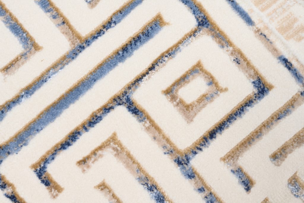Tapis Hera Crème Beige Bleu Géométrique Effet 3D