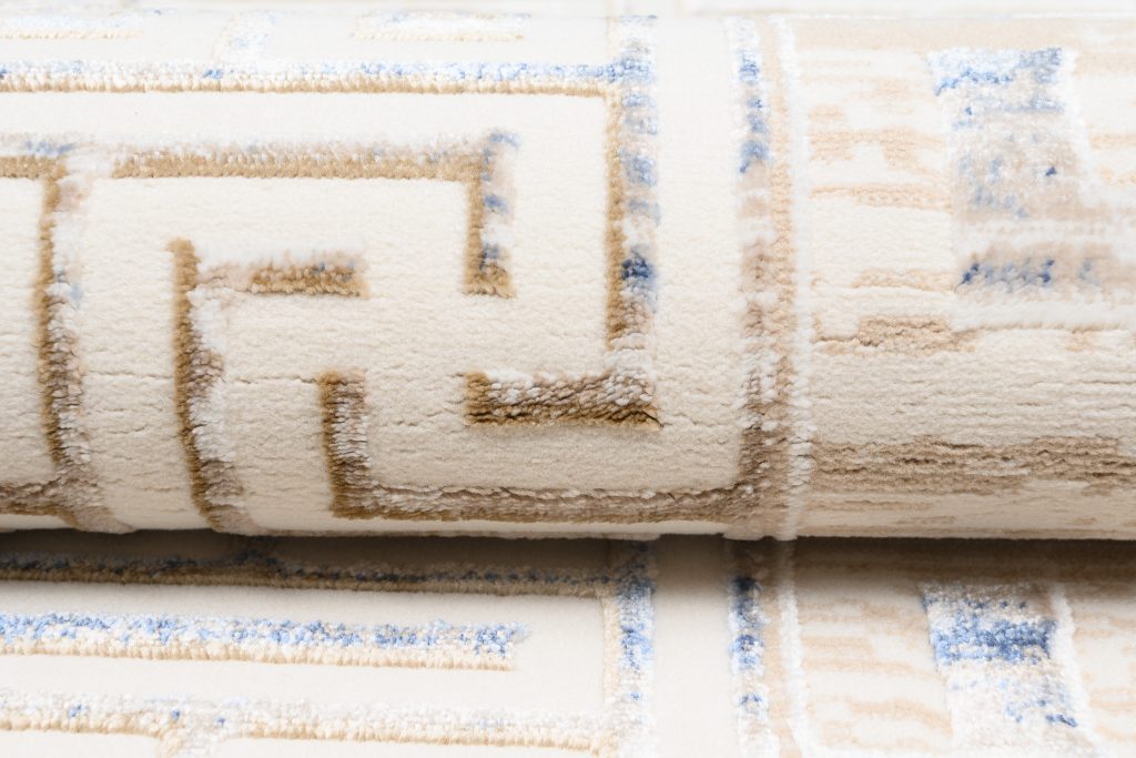 Tapis Hera Crème Beige Bleu Géométrique Effet 3D