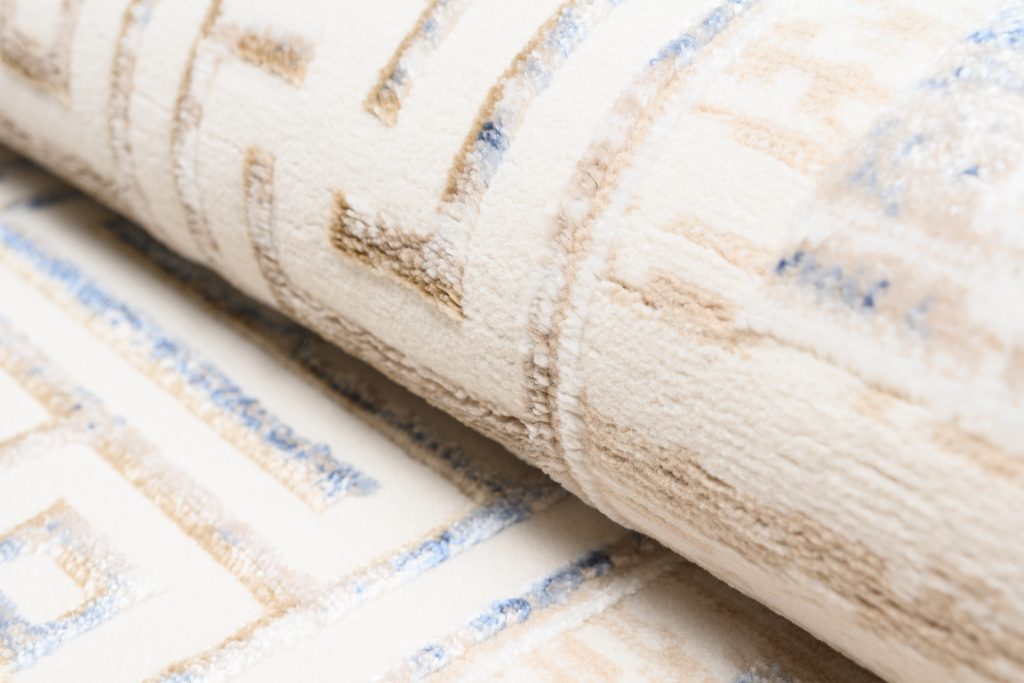 Tapis Hera Crème Beige Bleu Géométrique Effet 3D