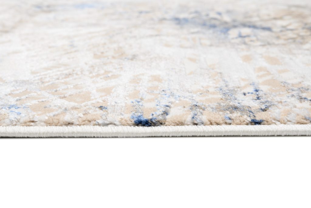 Tapis Hera Crème Beige Bleu Moucheté Effet 3D
