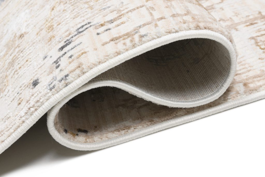 Tapis Hera Beige Crème Gris Abstrait Rayé Effet 3D