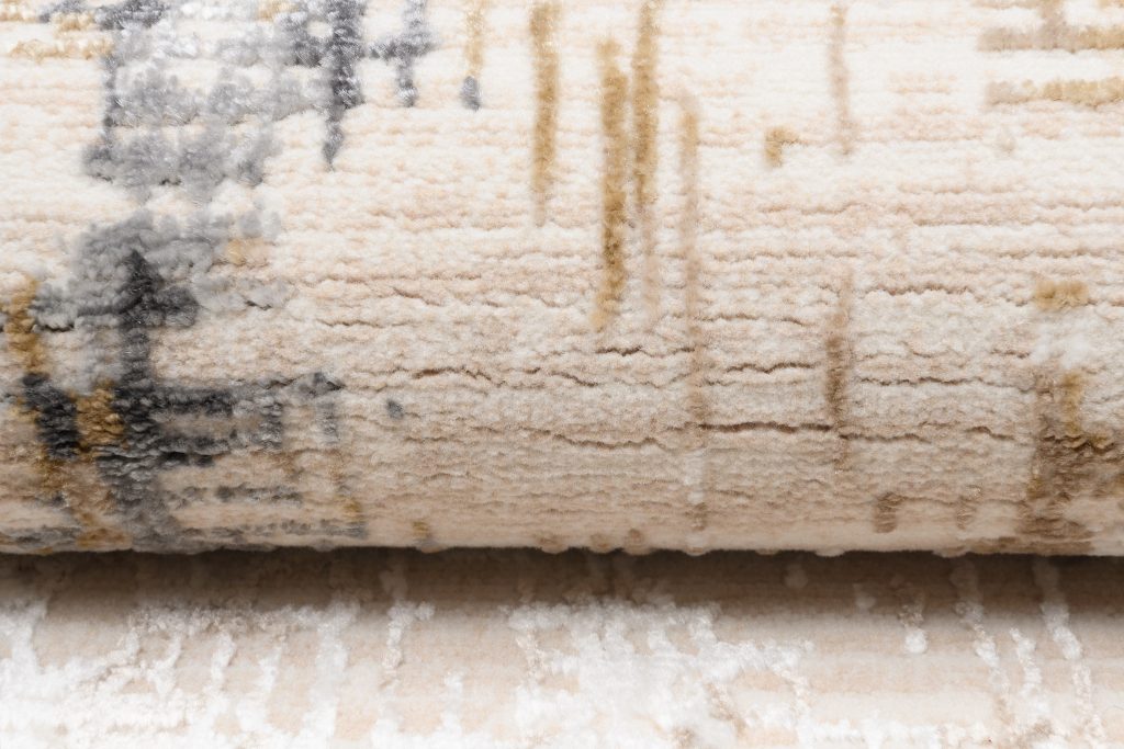 Tapis Hera Beige Crème Gris Abstrait Rayé Effet 3D