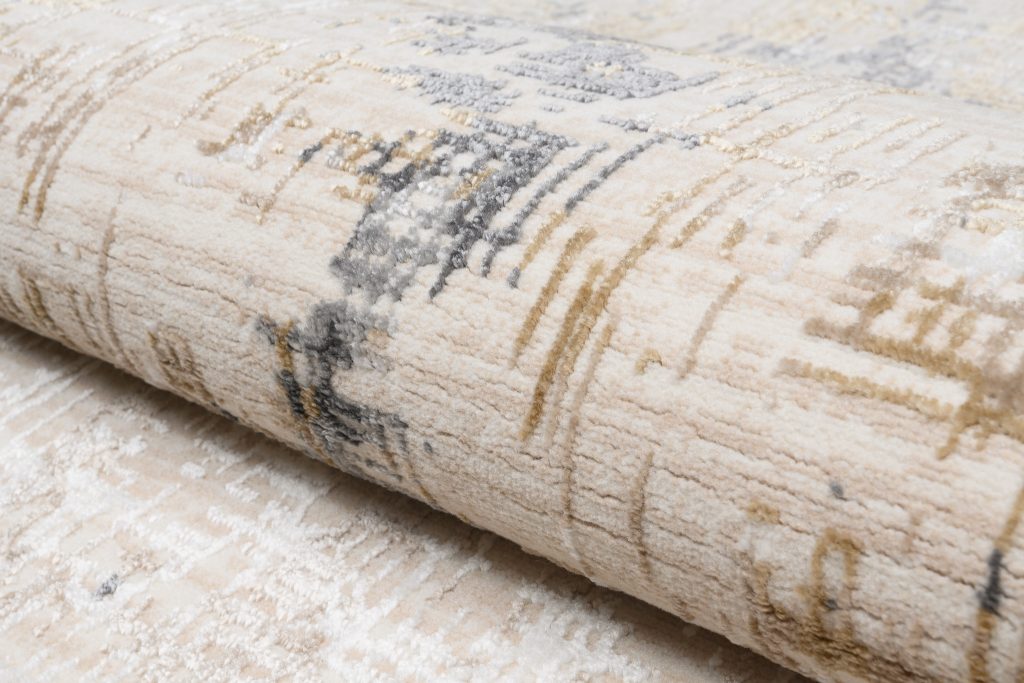 Tapis Hera Beige Crème Gris Abstrait Rayé Effet 3D