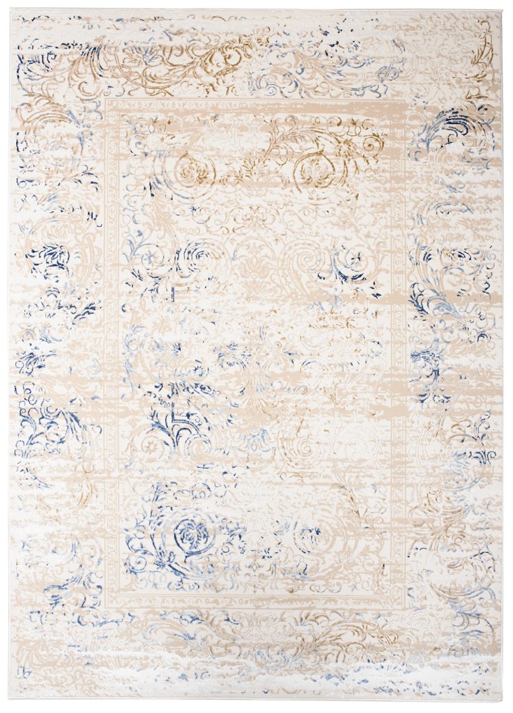 Tapis Hera Crème Beige Bleu Classique Effet 3D