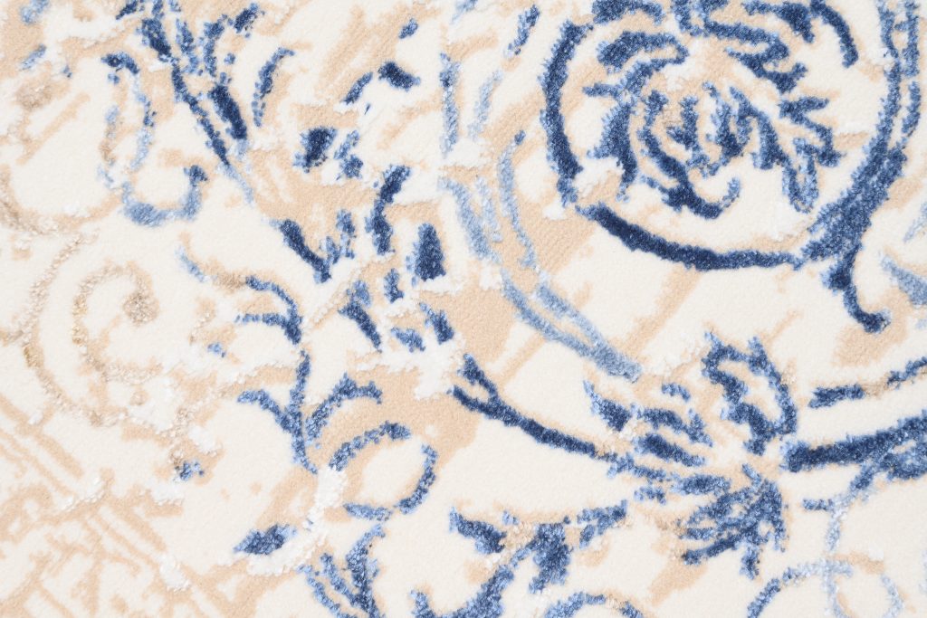 Tapis Hera Crème Beige Bleu Classique Effet 3D