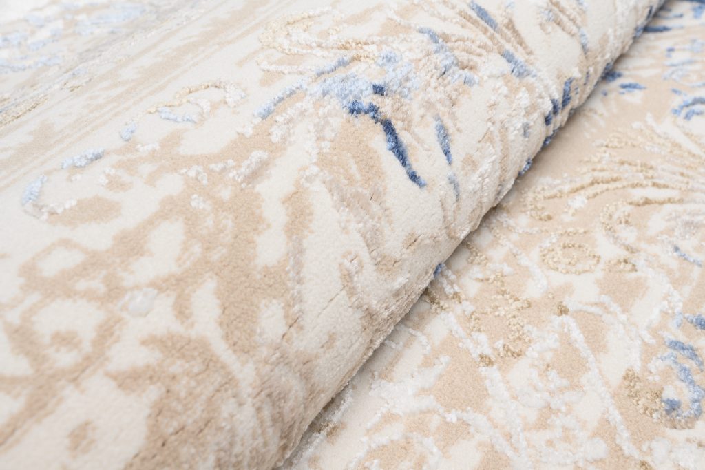 Tapis Hera Crème Beige Bleu Classique Effet 3D