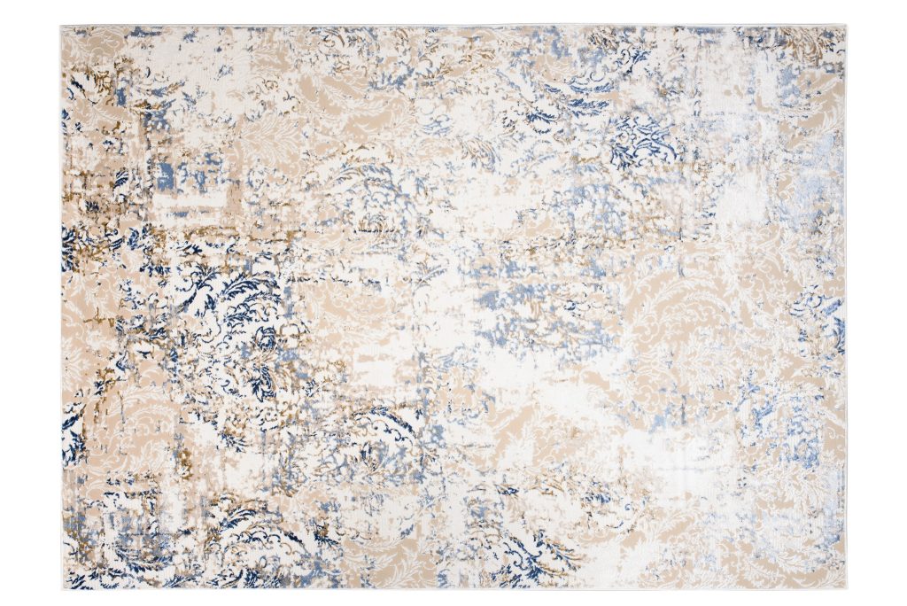 Tapis Hera Crème Beige Bleu Marine Ornamental Effet 3D