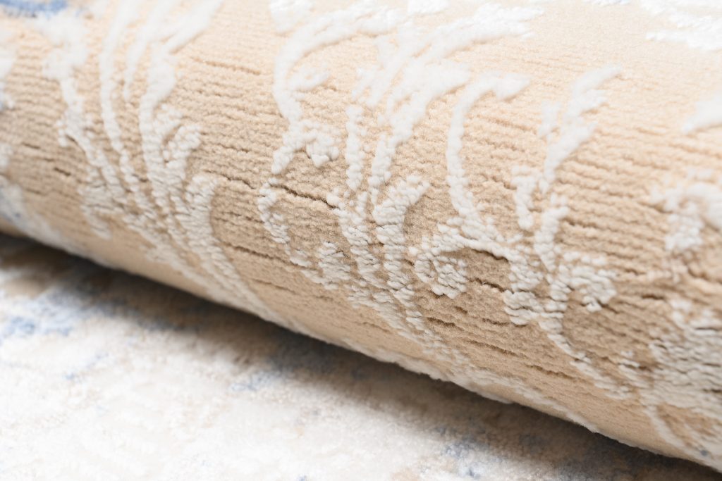 Tapis Hera Crème Beige Bleu Marine Ornamental Effet 3D