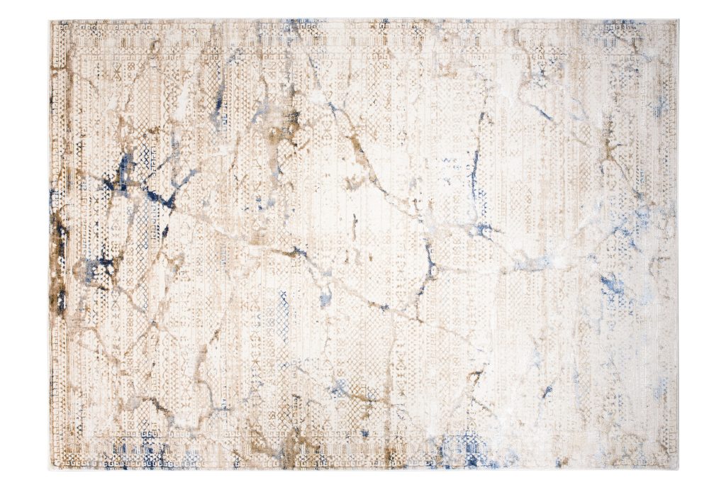 Tapis Hera Crème Beige Bleu Ethnique Effet 3D