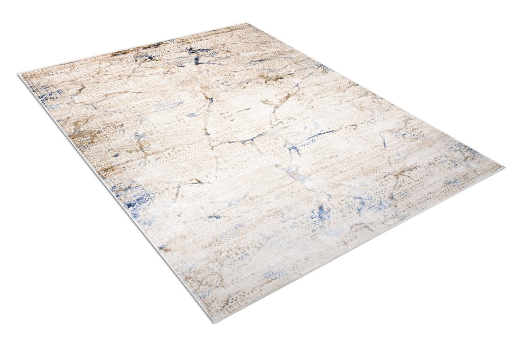 Tapis Hera Crème Beige Bleu Ethnique Effet 3D