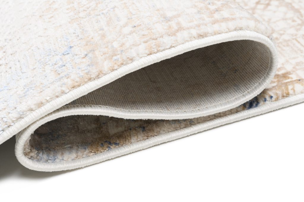 Tapis Hera Crème Beige Bleu Ethnique Effet 3D