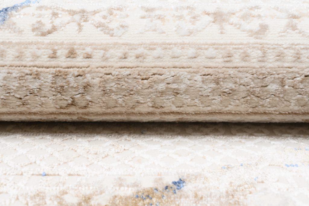 Tapis Hera Crème Beige Bleu Ethnique Effet 3D