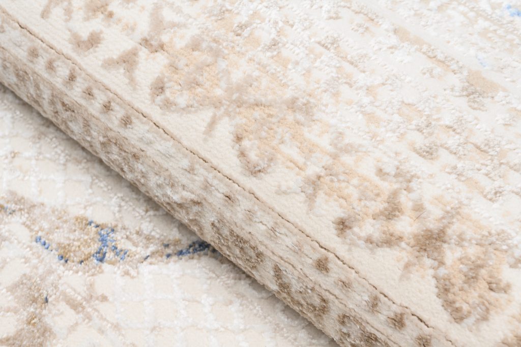 Tapis Hera Crème Beige Bleu Ethnique Effet 3D